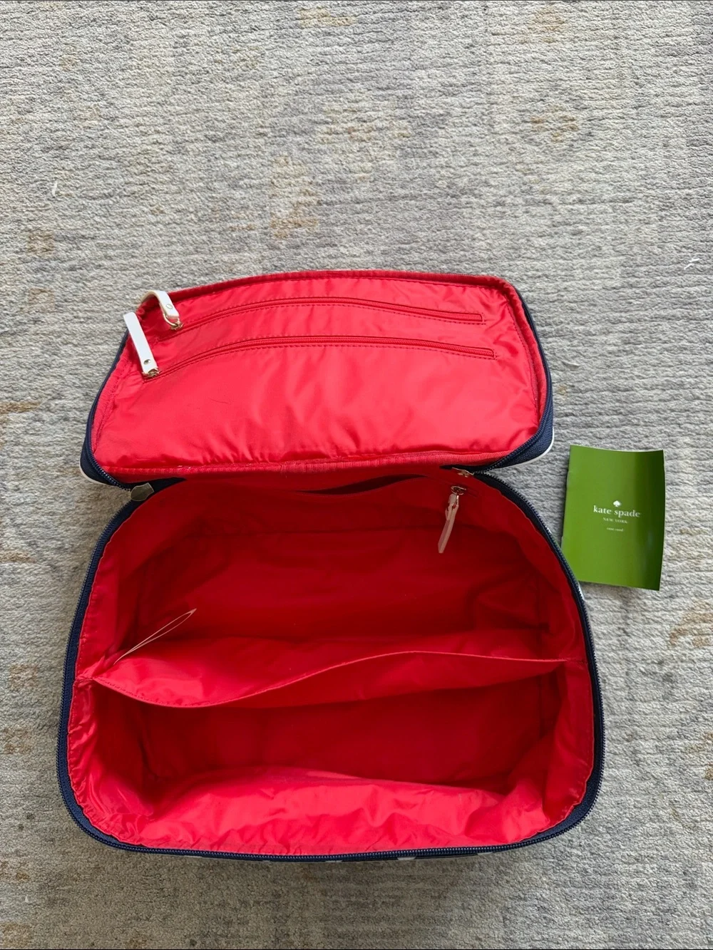 Kate Spade Polka Dot Women’s Cosmetic Pouch – Navy with Red Interior